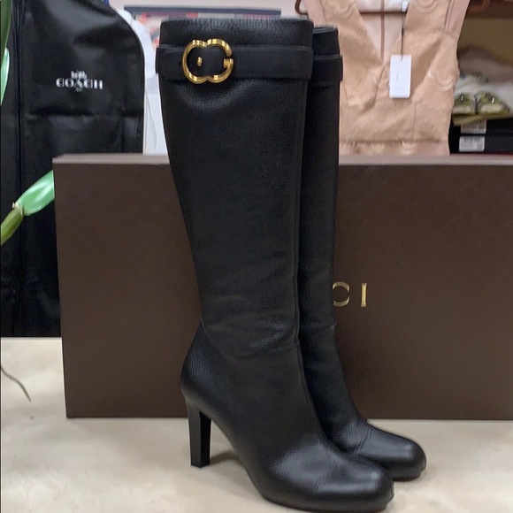 GUCCI CELLARIUS Black Pebbled Leather Boots - Picture 1 of 8